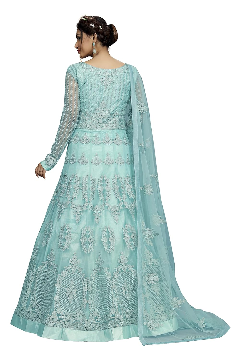 Aromie blue cotton kurti set three piece embroidered design with long sleeves and matching dupatta