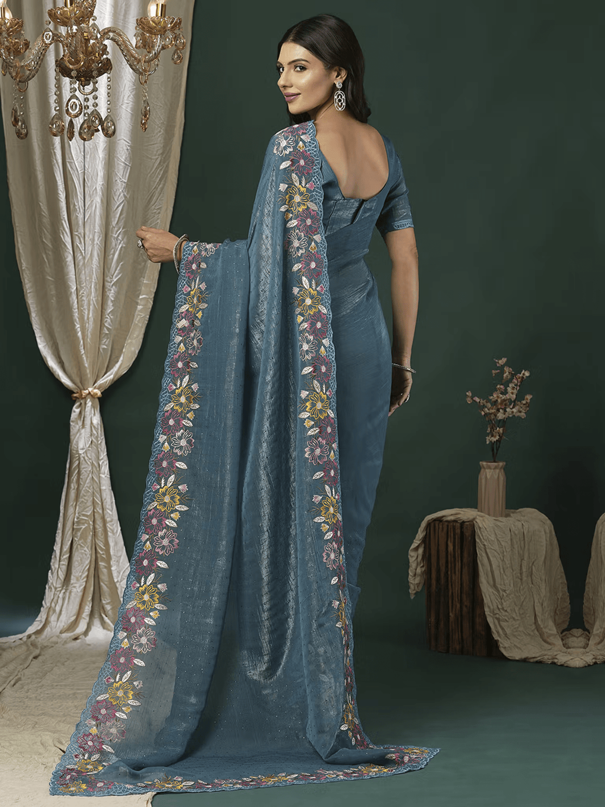 Blue Georgette Saree Canada by Aromie - Elegant Style