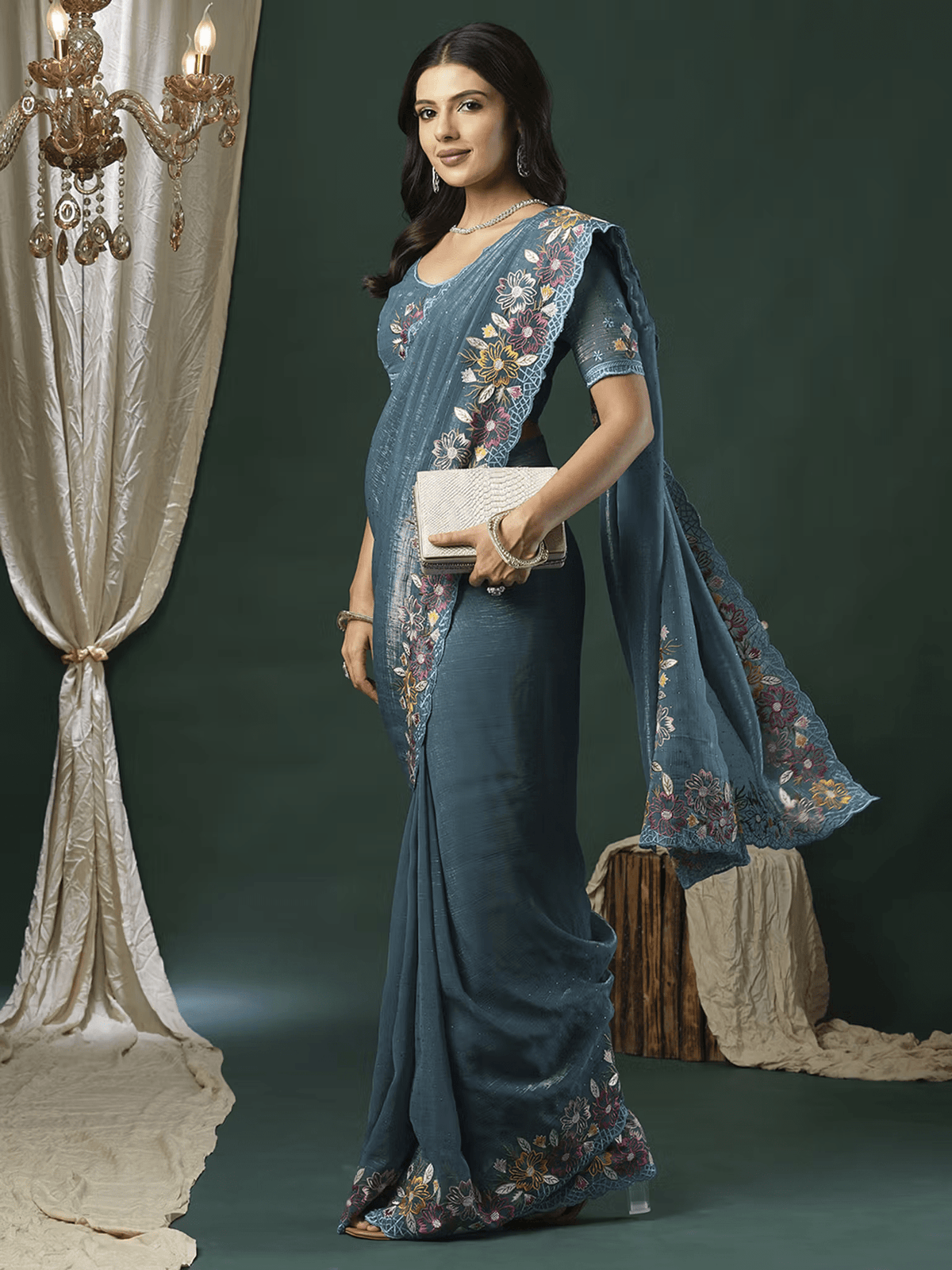 Blue Georgette Saree Canada by Aromie - Elegant Style
