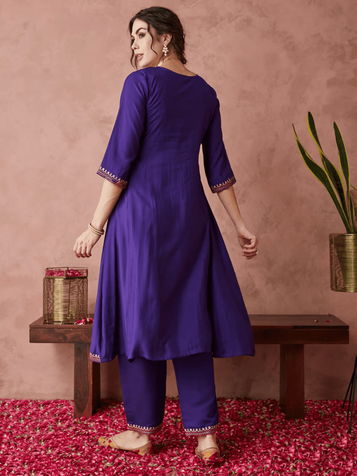 Blue Silk Embroidered Anarkali Set with Pant and Dupatta – Party Wear Ethnic Outfit for Women - aromie