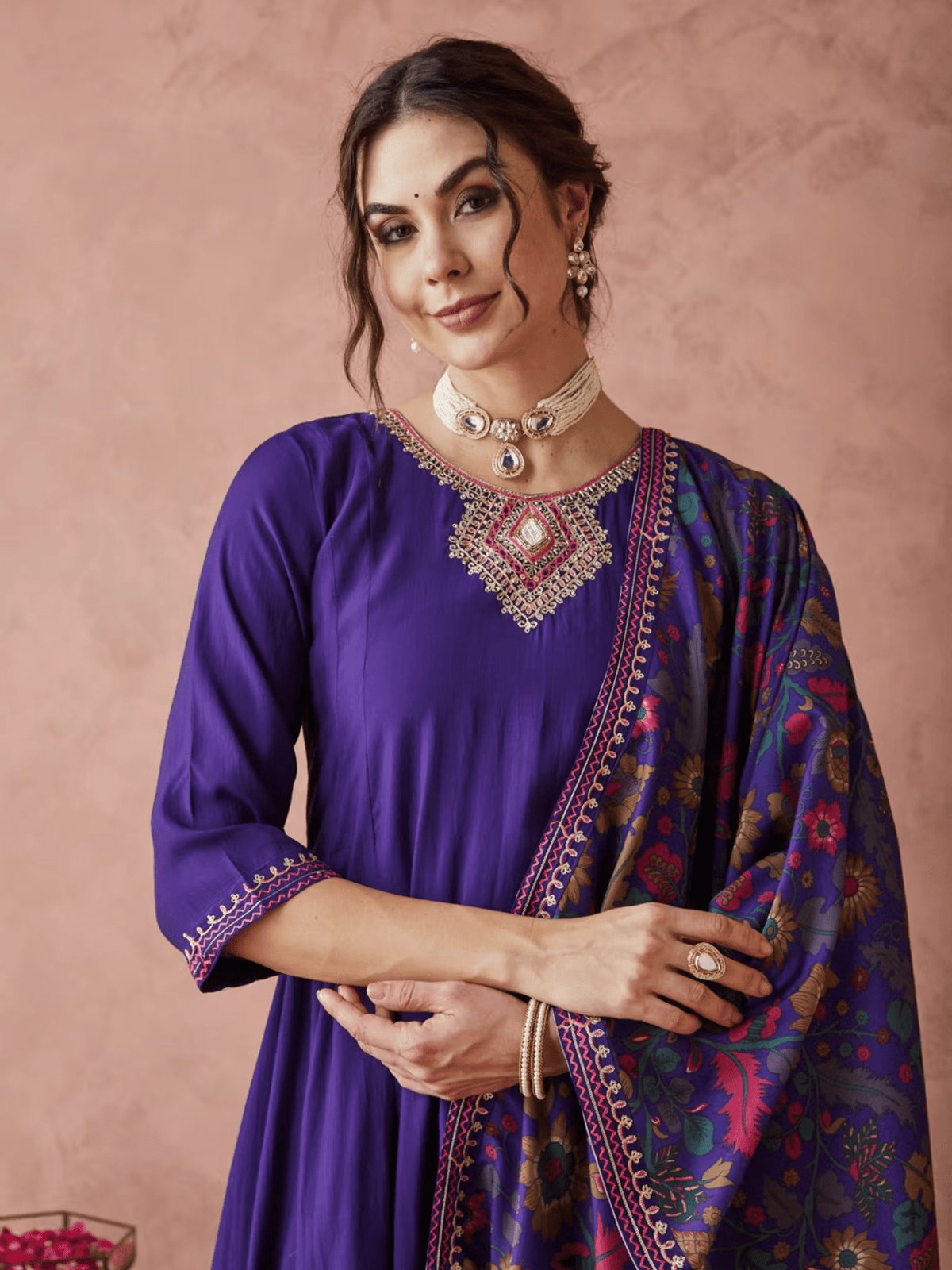Blue Silk Embroidered Anarkali Set with Pant and Dupatta – Party Wear Ethnic Outfit for Women - aromie