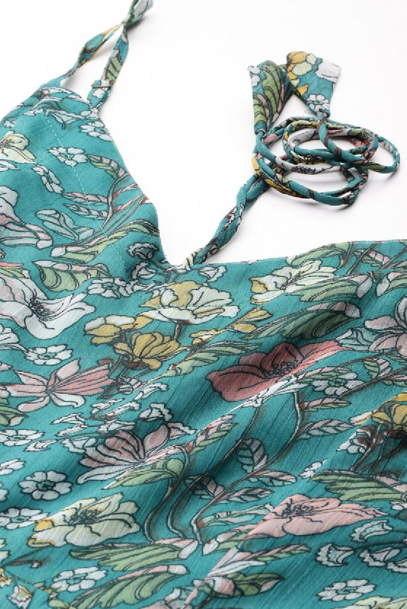 "Blue & White Floral Maxi Dress for Women | Sleeveless Fit and Flare Summer Dress" - aromie