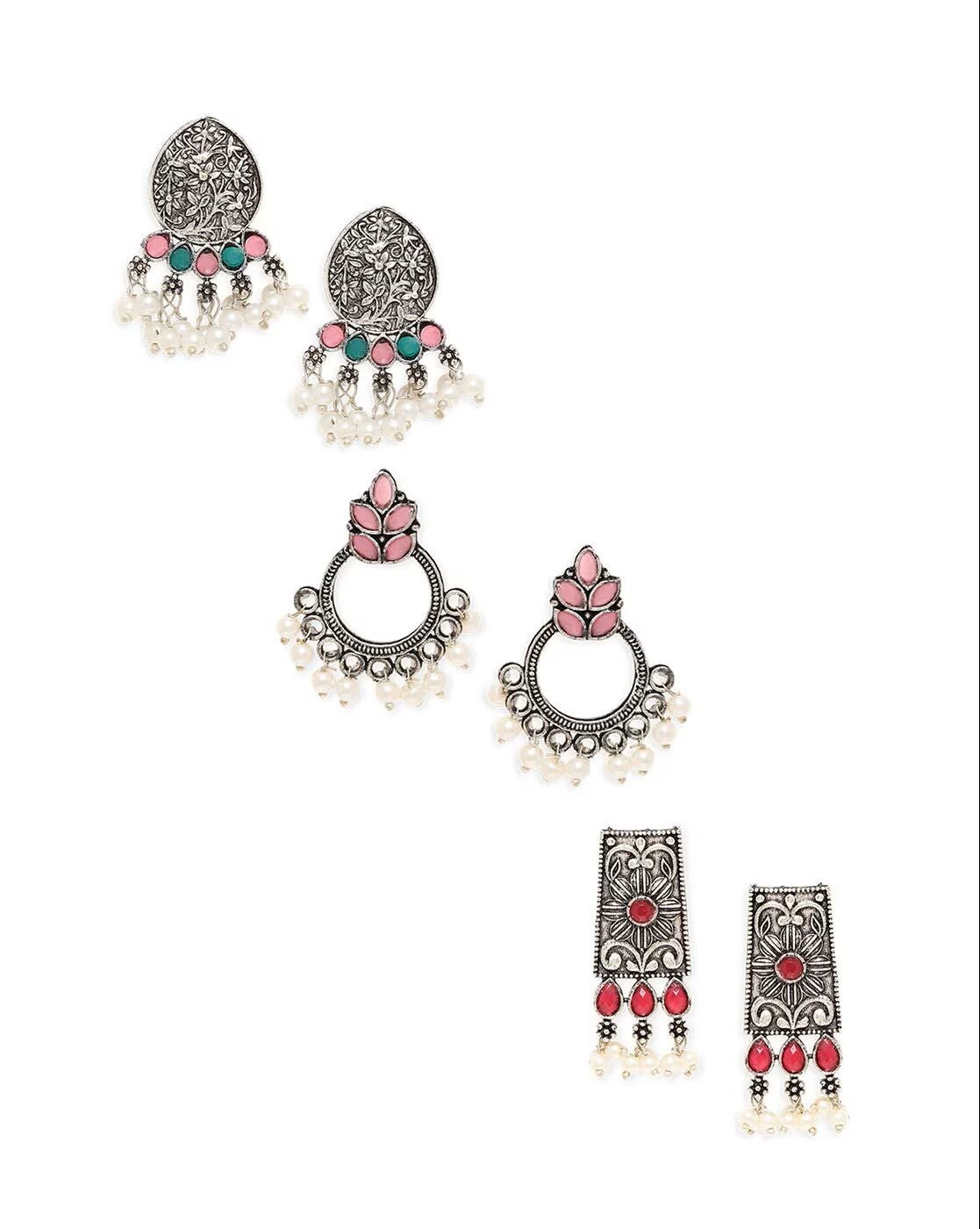 Boho Oxidized Drop Earrings Set – Pack of 3 Stylish Metal Earrings for Women - aromie