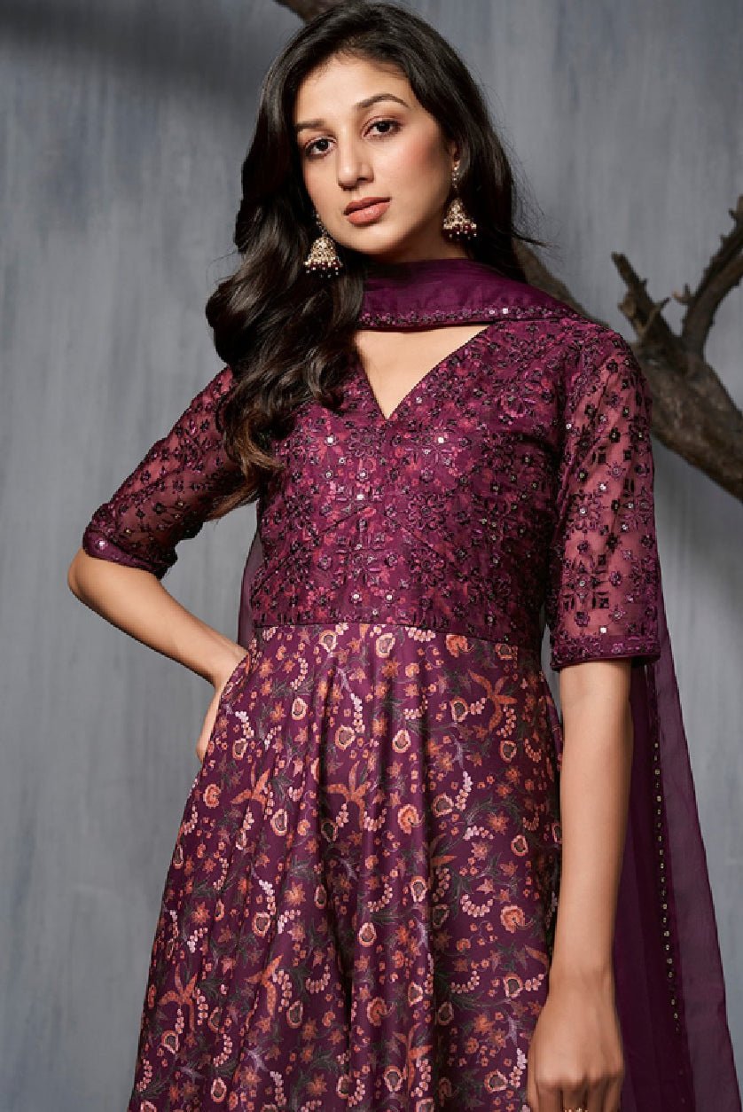 Burgundy and Orange Kurta Set - Elegant 3 Piece