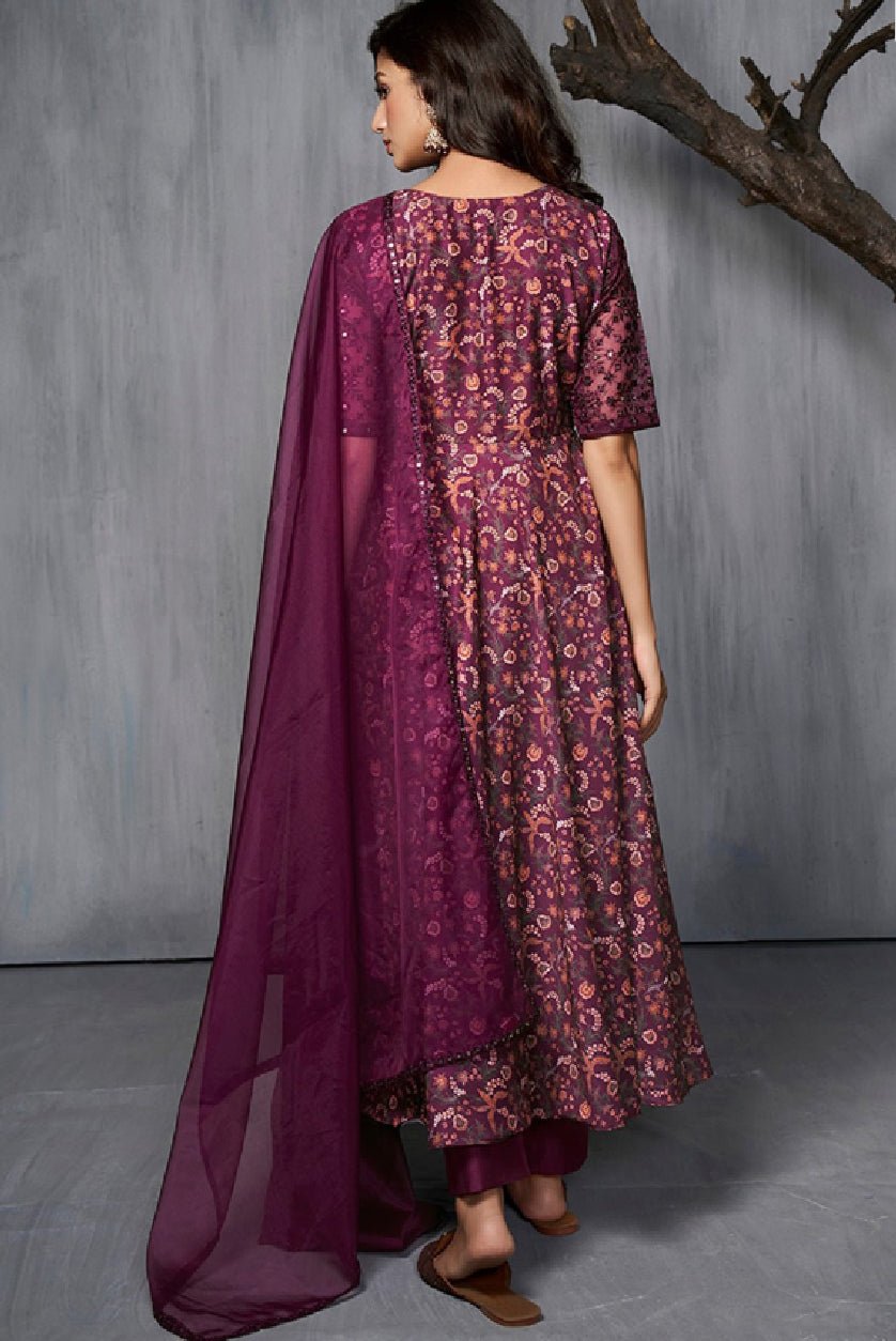 Burgundy and Orange Kurta Set - Elegant 3 Piece