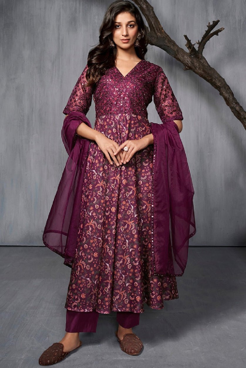 Burgundy and Orange Kurta Set - Elegant 3 Piece