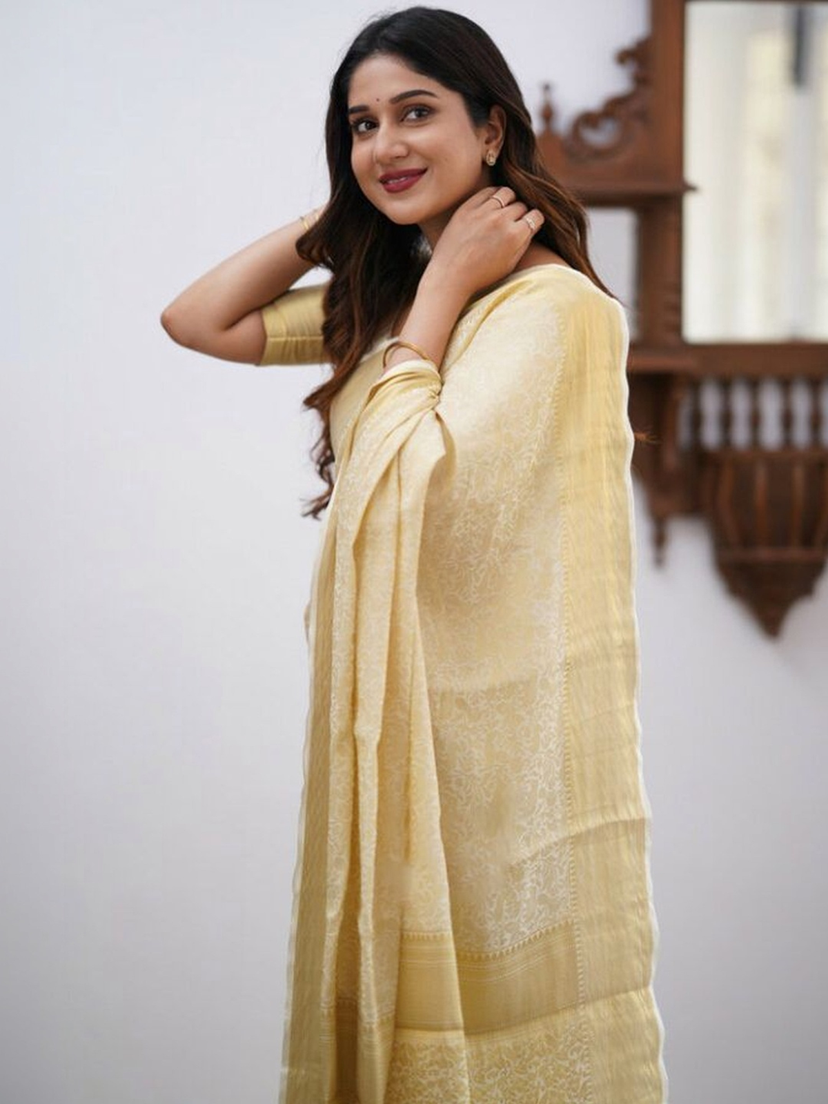 Cream Banarasi Zari Silk Saree with Woven Design & Zari Border