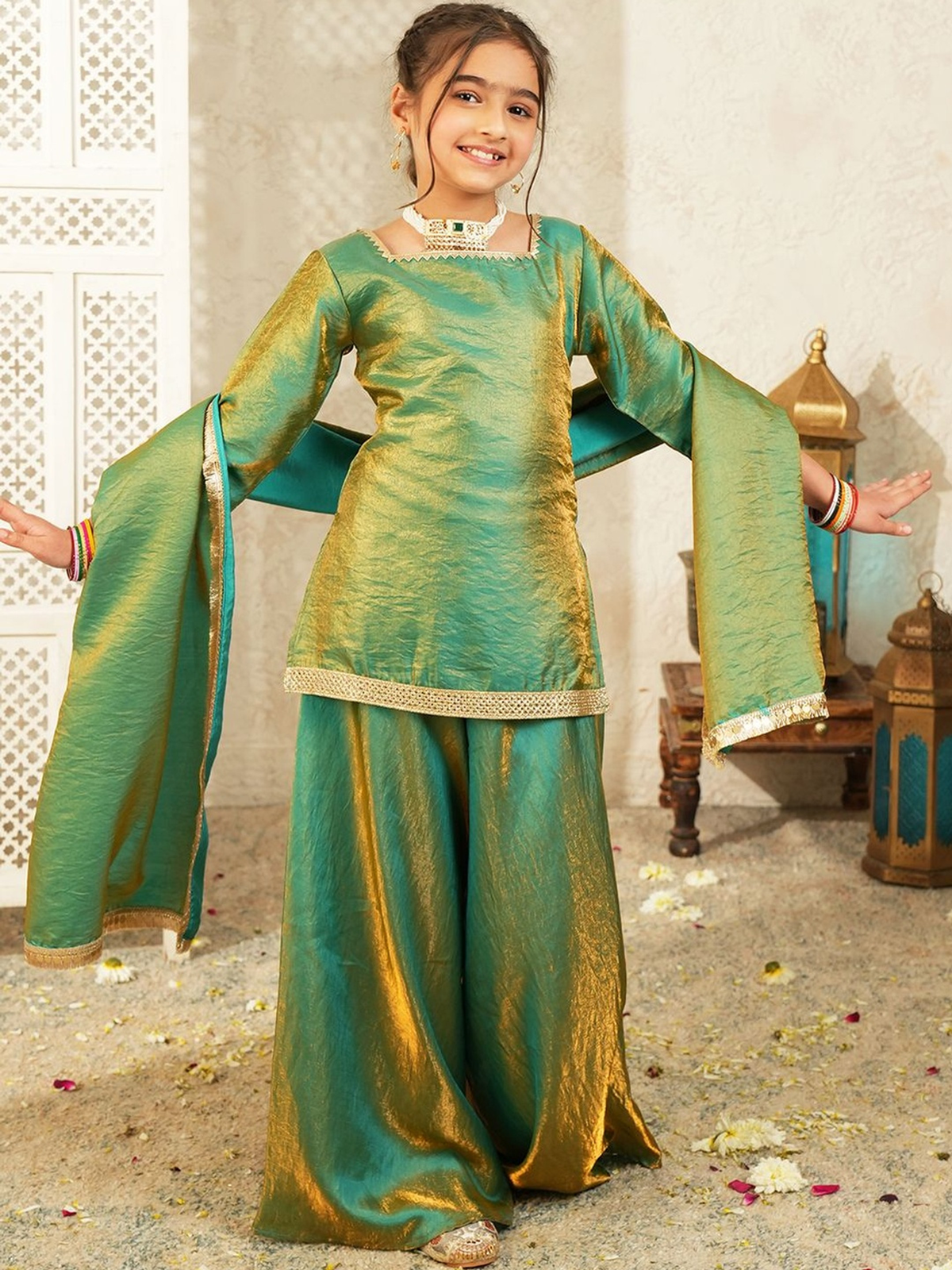 Girls Regular Gotta Patti Kurta with Palazzos & With Dupatta