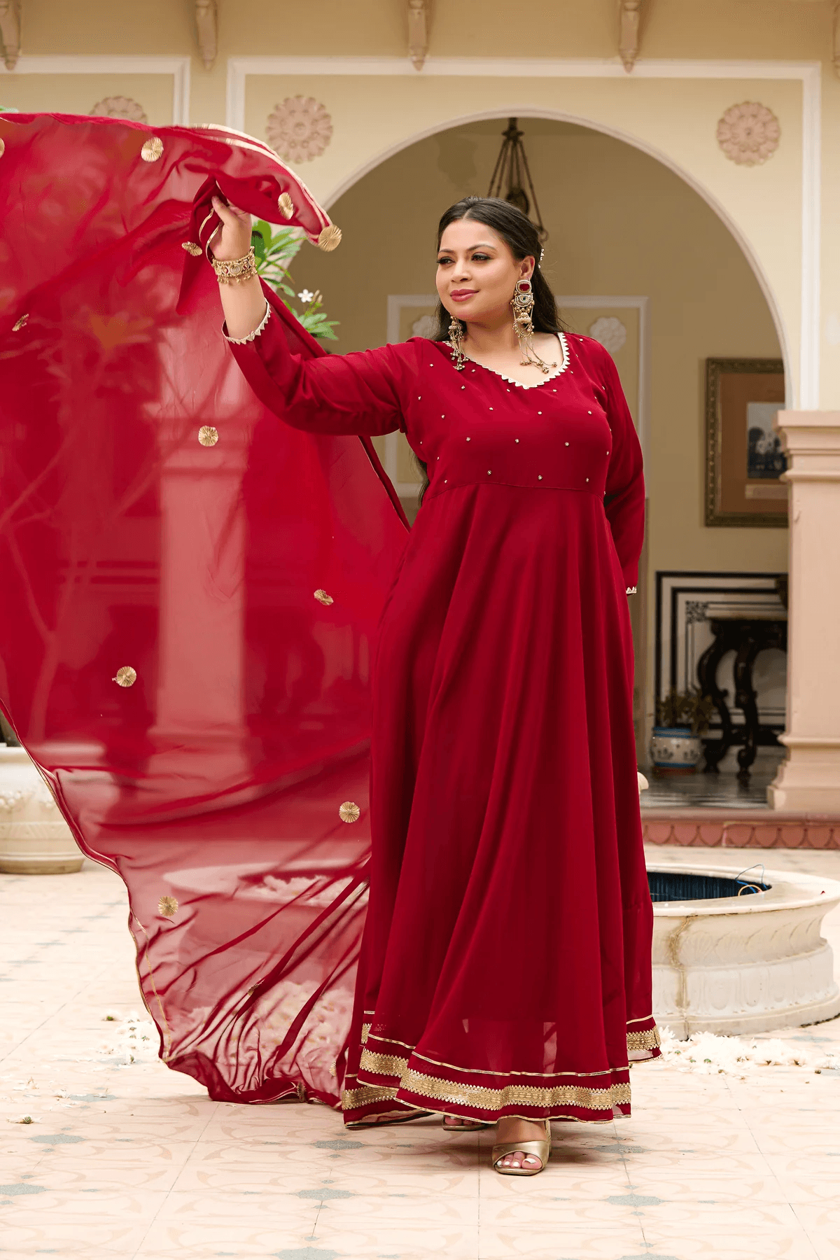 Women Embroidered Zari Georgette Anarkali Kurta with Dupatta