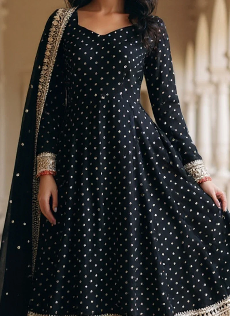 Outstanding Black Color Sequence Work Anarkali Gown