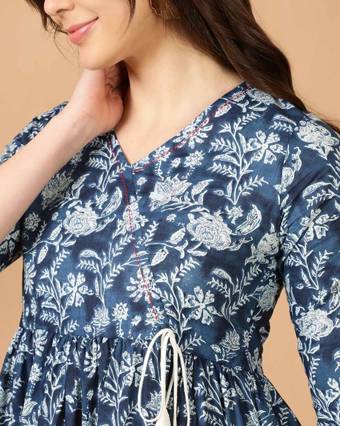 Women Floral Print Pure Cotton Flared Tunic