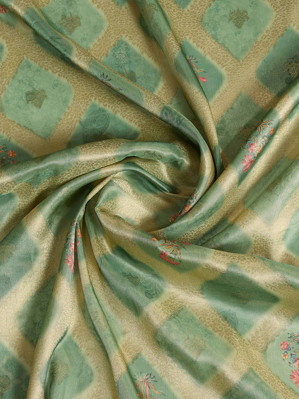 Green & Beige Banarasi Art Silk Saree with Aari Work & Woven Border