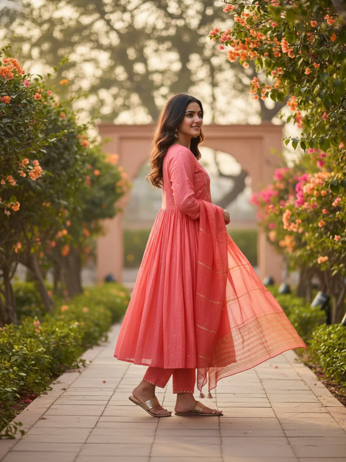 Embroidered Anarkali Calf Length Kurta and Pant With Dupatta