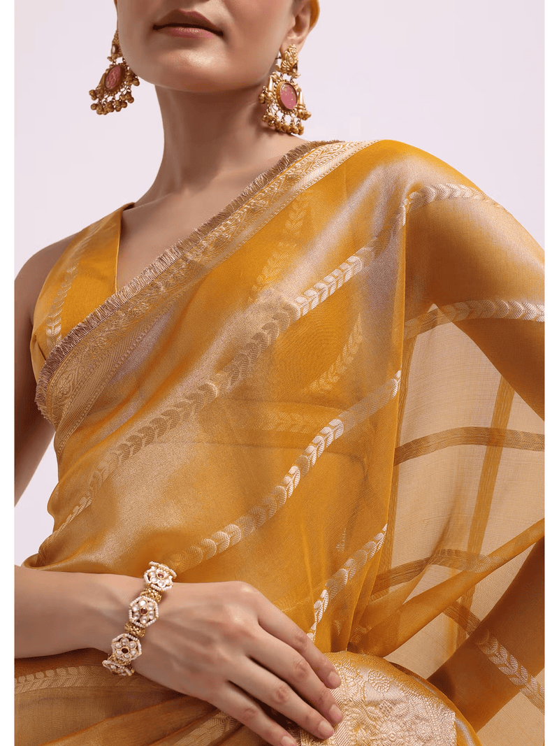 Chanderi Saree with Intricate Weave – BUNDLE DOWN Look Included - aromie