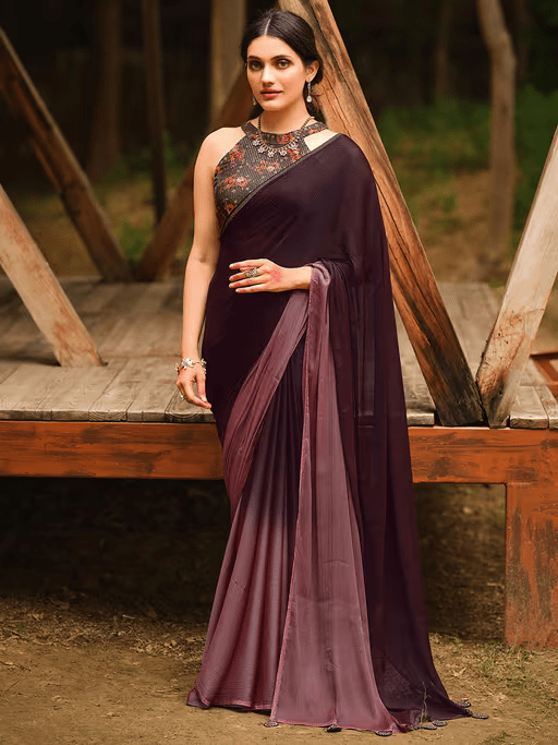 Chiffon Embellished Saree with Sequins – Includes Unstitched Blouse | Party Ready Look - aromie