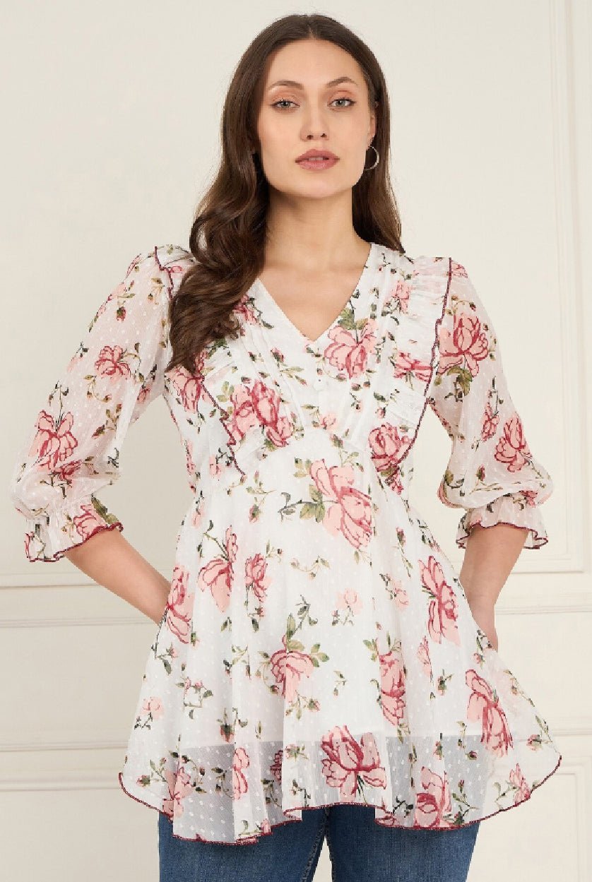 Aromie Chiffon Floral Wrap Top for Women
