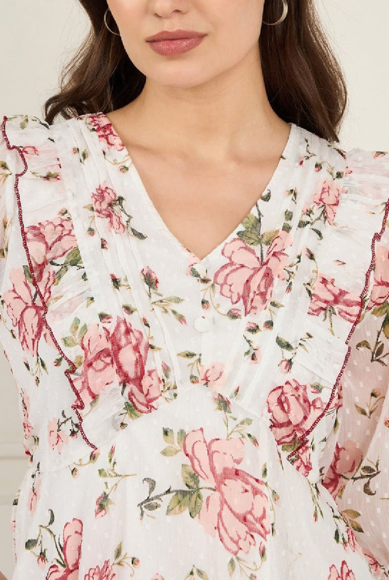 Aromie Chiffon Floral Wrap Top for Women