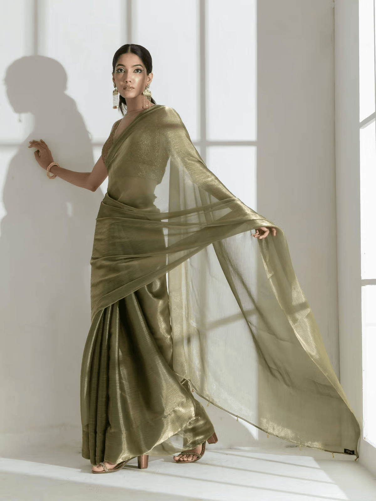 Chiffon Saree with Bead and Stone Work – Lightweight Party Wear with Unstitched Blouse - aromie