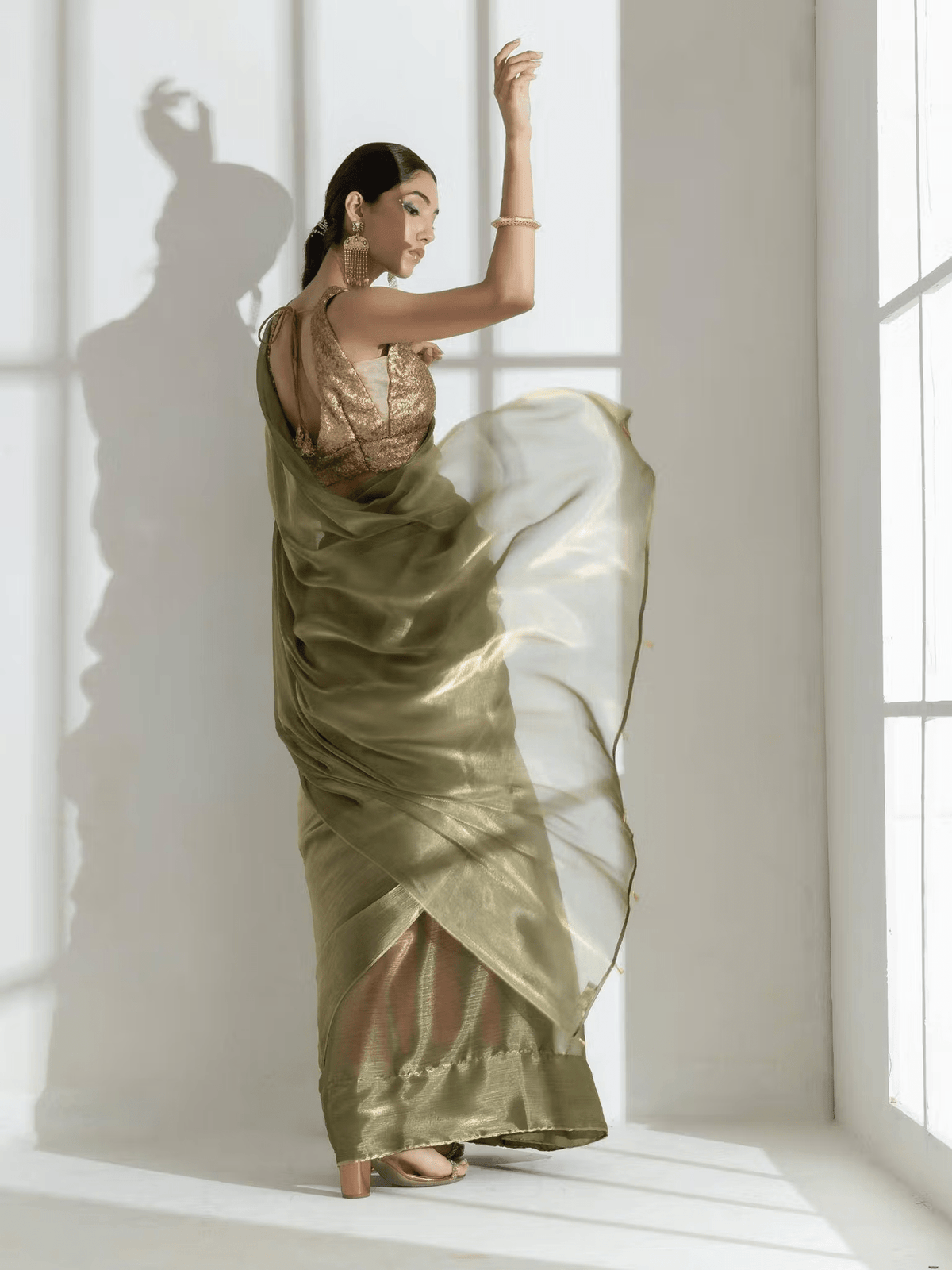 Chiffon Saree with Bead and Stone Work – Lightweight Party Wear with Unstitched Blouse - aromie