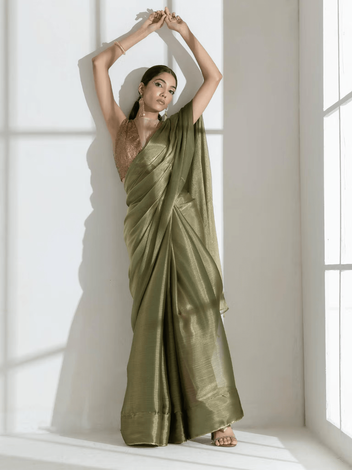 Chiffon Saree with Bead and Stone Work – Lightweight Party Wear with Unstitched Blouse - aromie