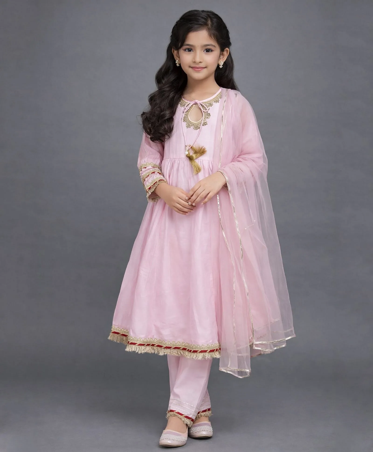 Aromie Girls Pink Ethnic Wear Set with Churidar and Dupatta for Festive Occasions - Indian girls ethnic wear Canada