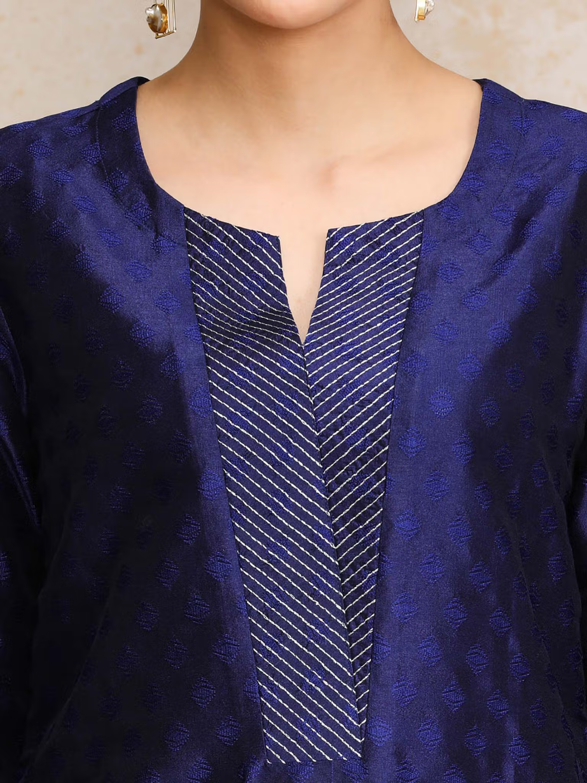 Chinnon Anarkali Kurta Set in deep blue with a stylish placket and elegant design details