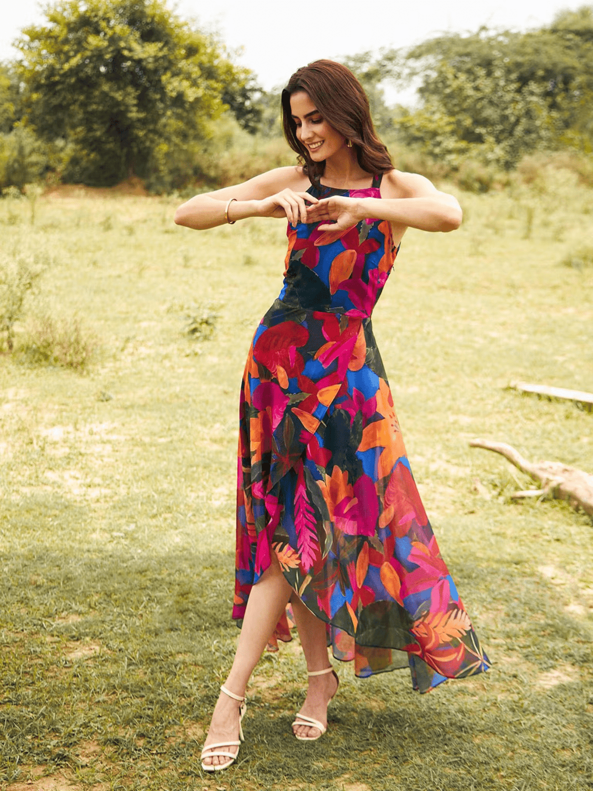 Colorful Backless Halter Dress for Women