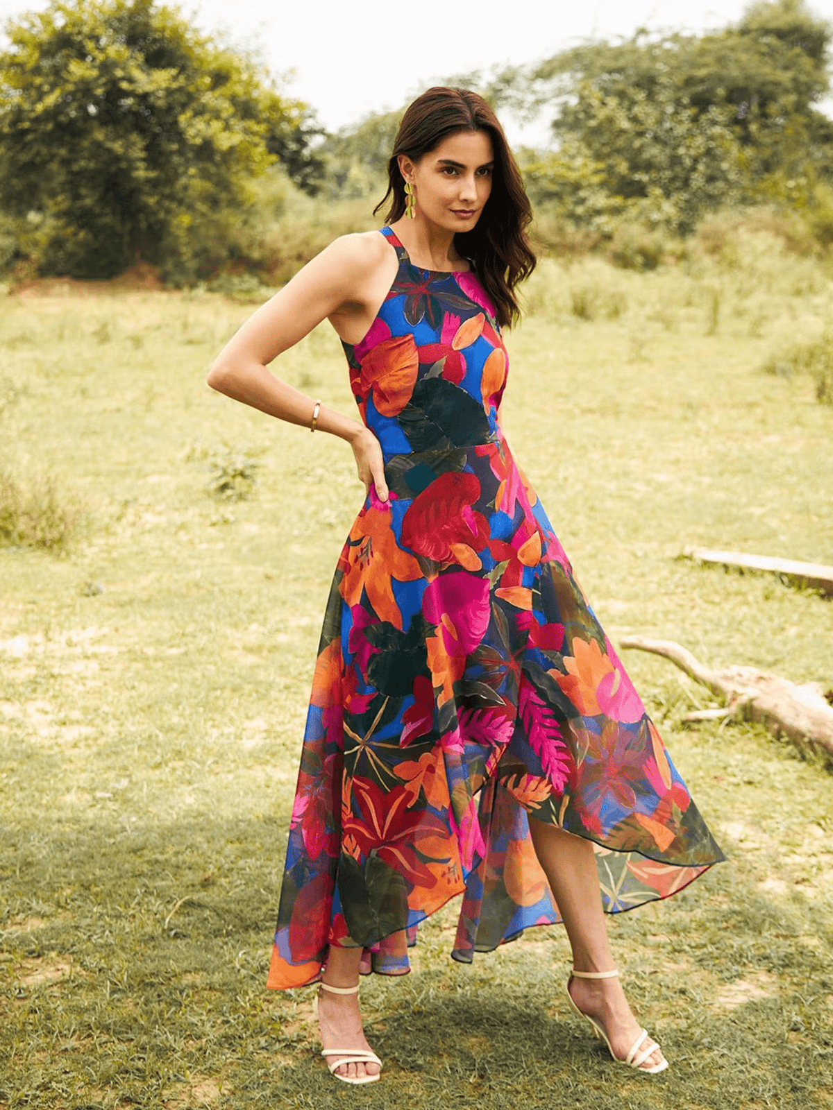 Colorful Backless Halter Dress for Women