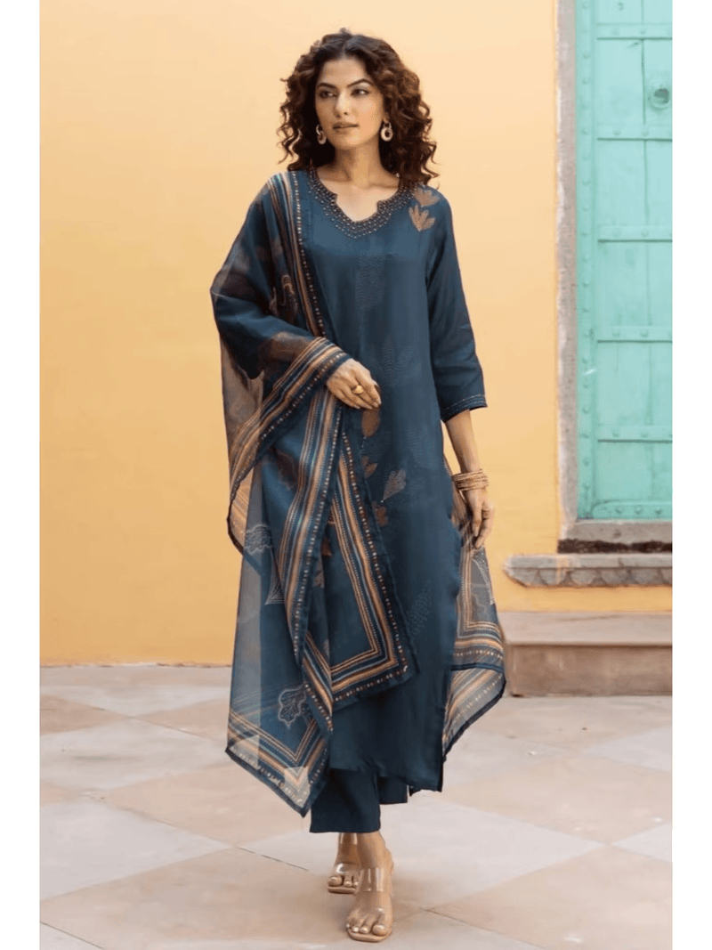 Elegant three piece cotton embroidered kurta set Canada with stunning design and matching dupatta