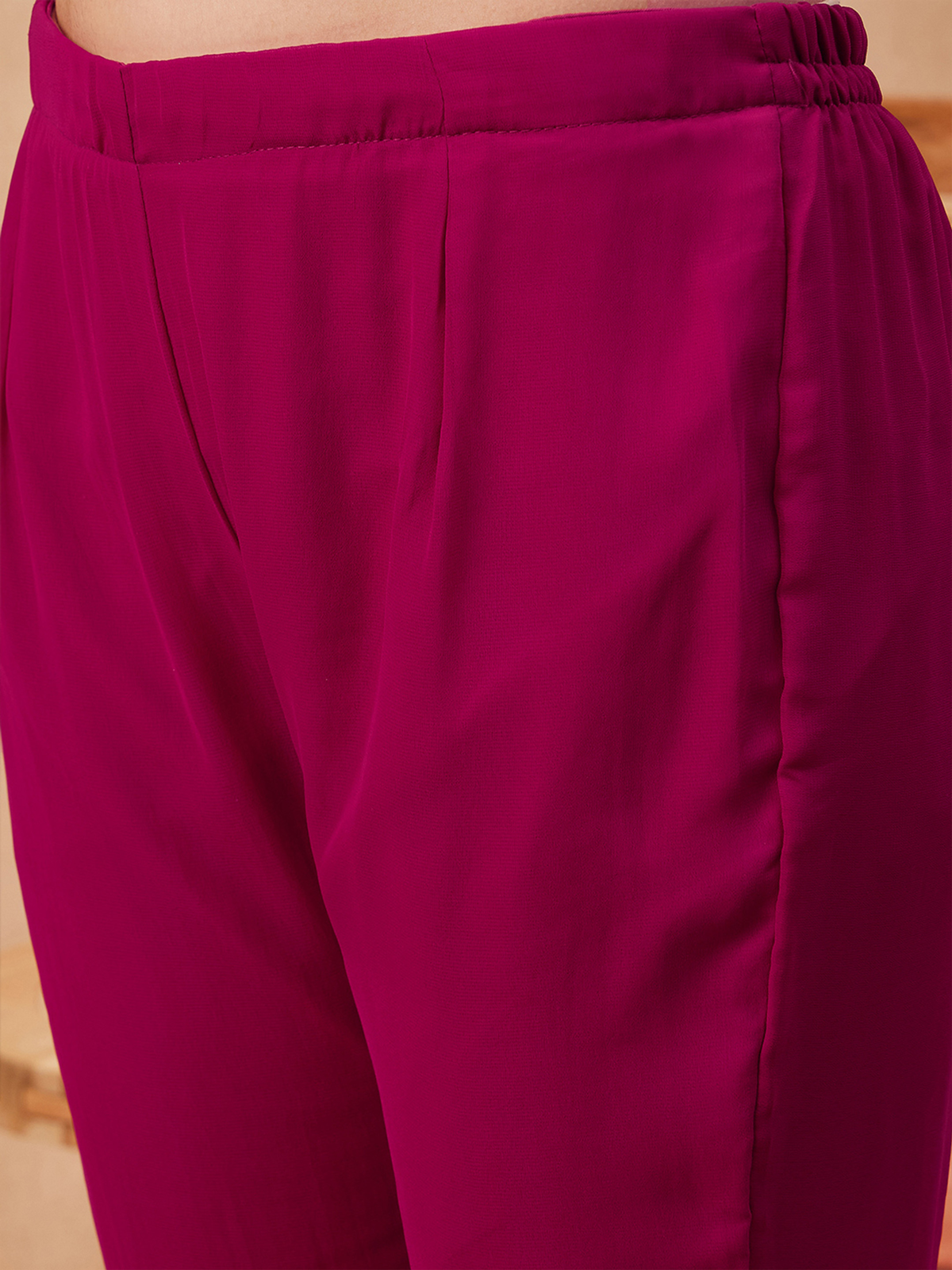 Aromie Cotton Linen Kurti Canada featuring a vibrant magenta pair of pants with a comfortable elastic waistband