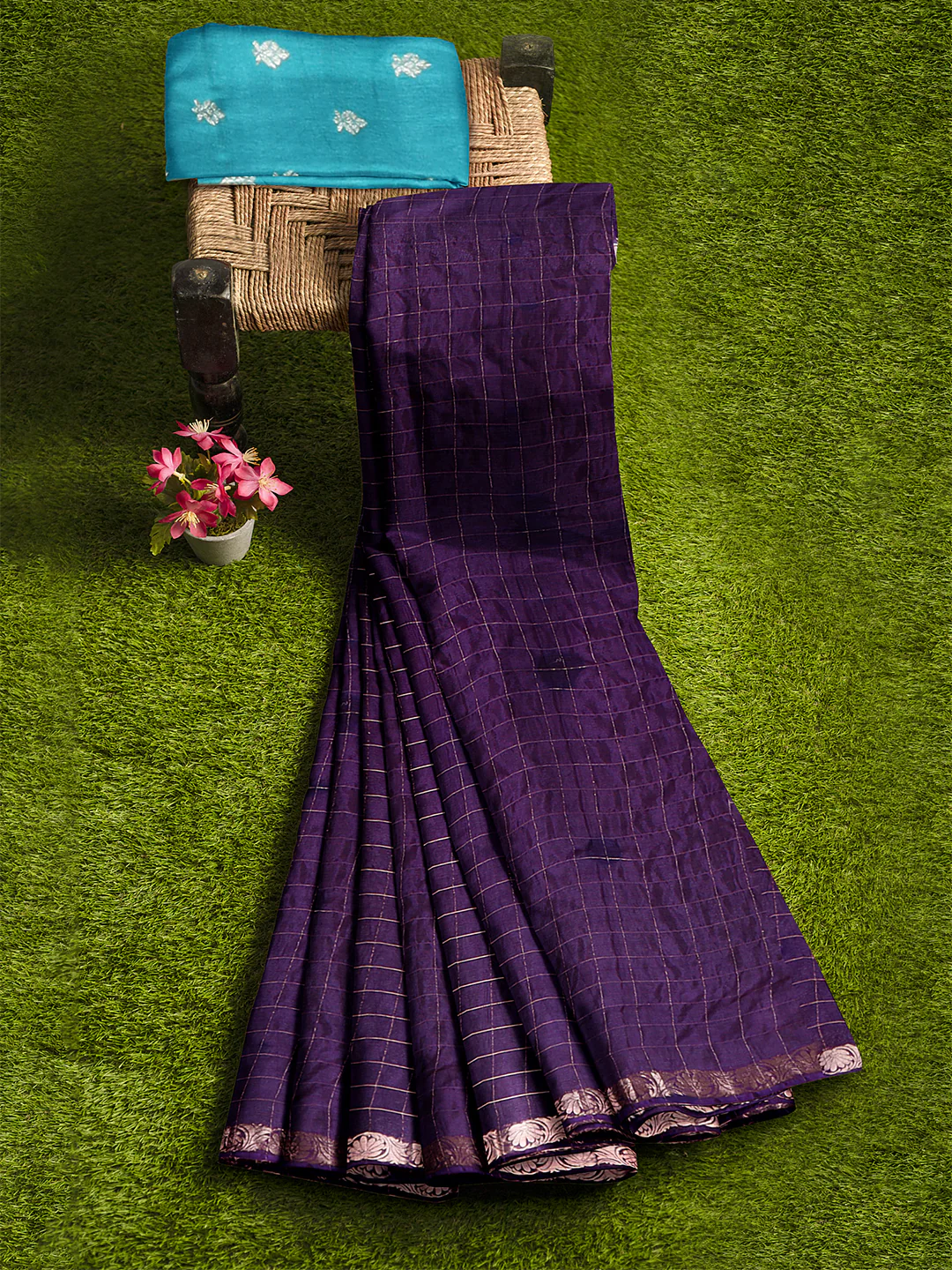 Purple cotton silk saree Canada with intricate gold detailing, perfect for festive occasions and celebrations