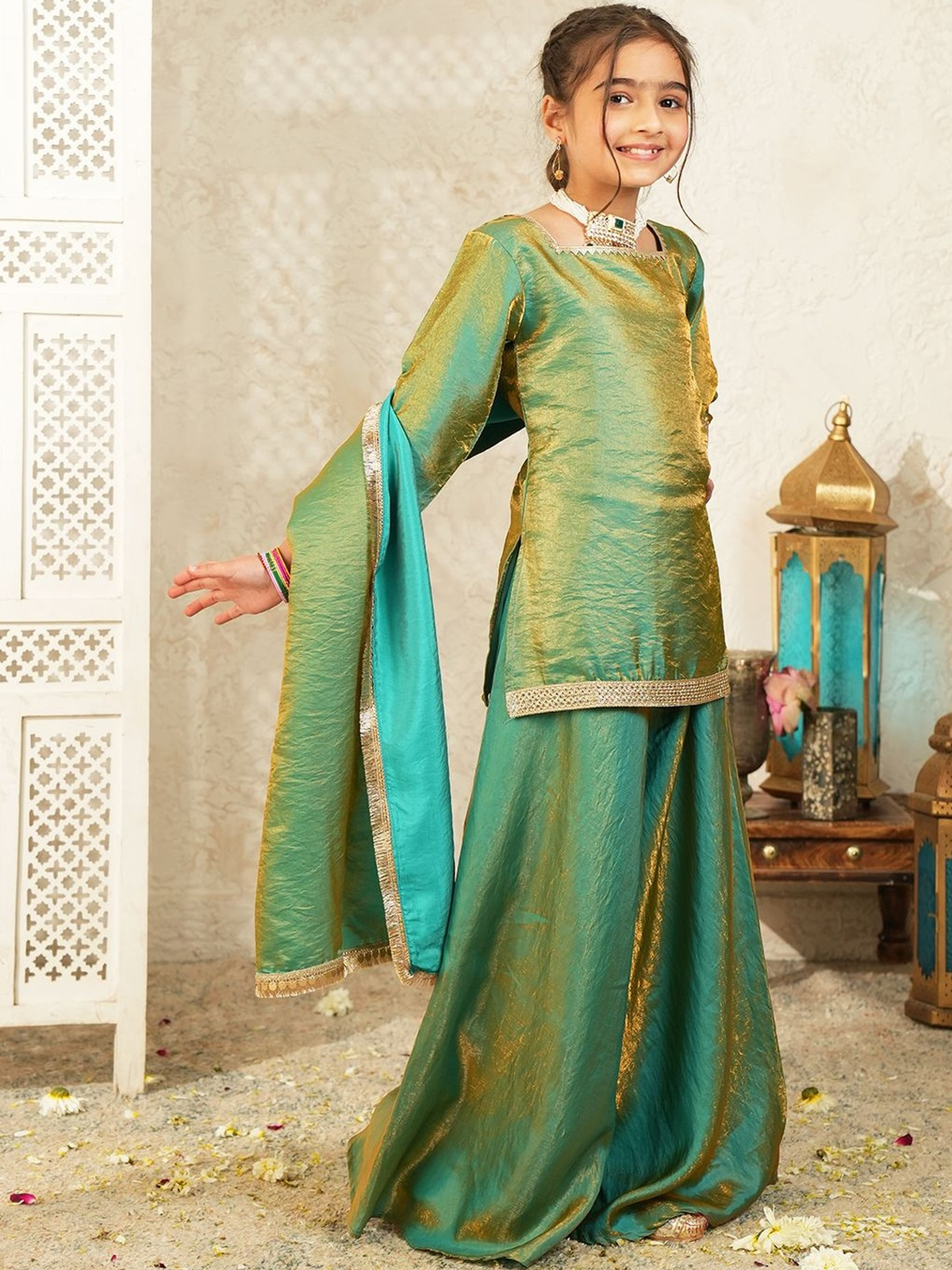 Girls Regular Gotta Patti Kurta with Palazzos & With Dupatta