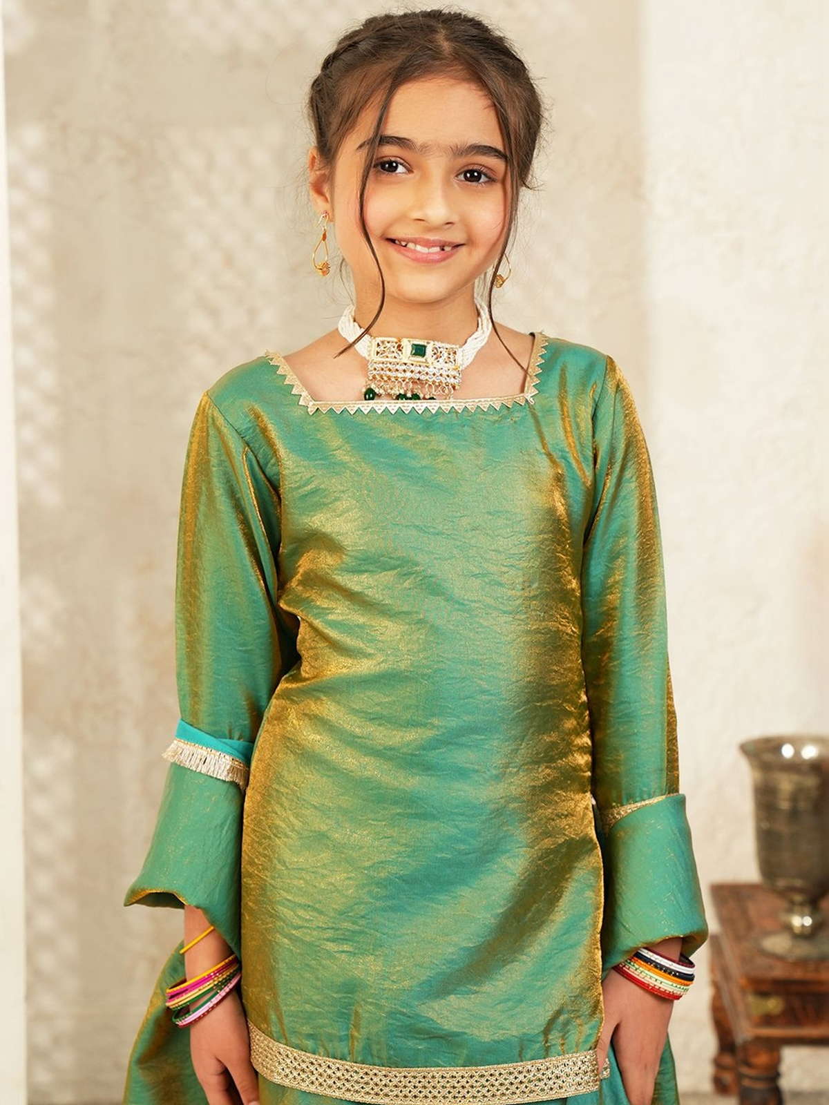 Girls Regular Gotta Patti Kurta with Palazzos & With Dupatta