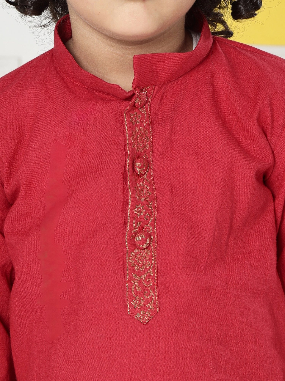 Red Minimal Zari Embroidery Cotton Kurta Dhoti set