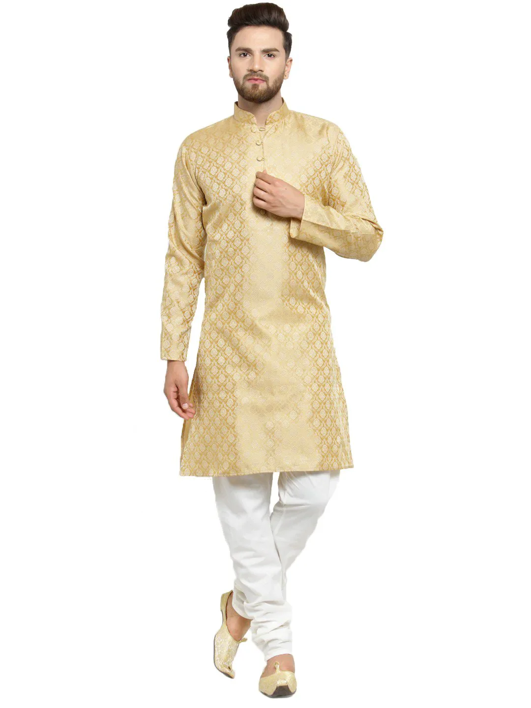 Men Golden Self Design Kurta Only