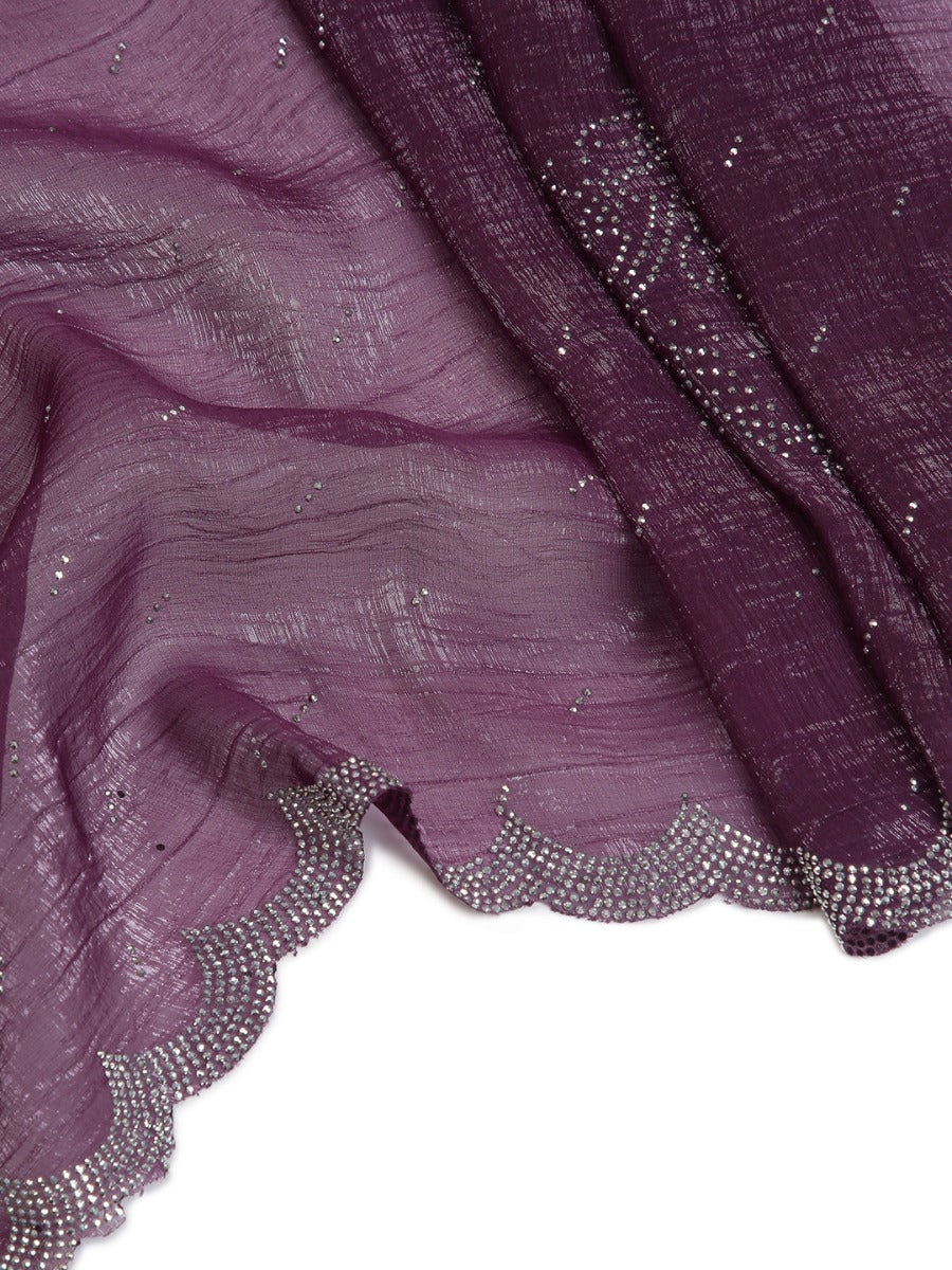 Shimmer Chiffon Dusty Grape Saree with Mini Stone Work