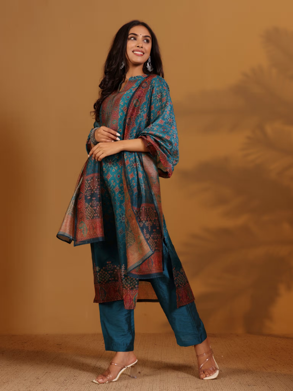 Women Patola Print Straight Kurta with Pants & Dupatta | XXL