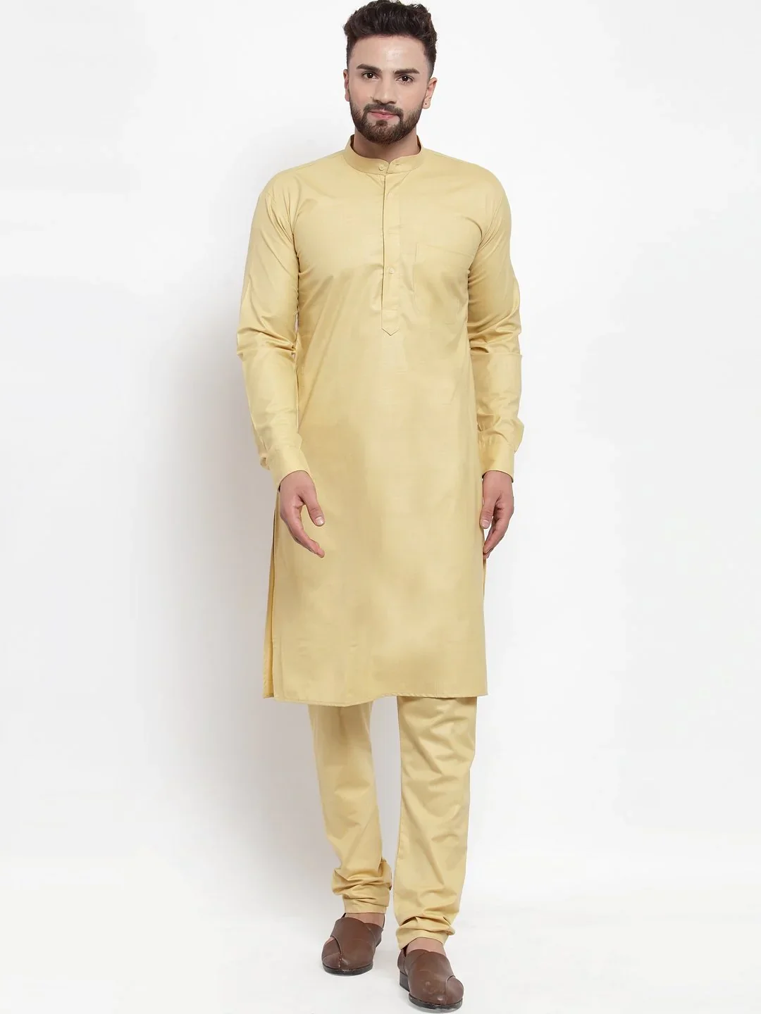 Jompers Men Beige Solid Kurta