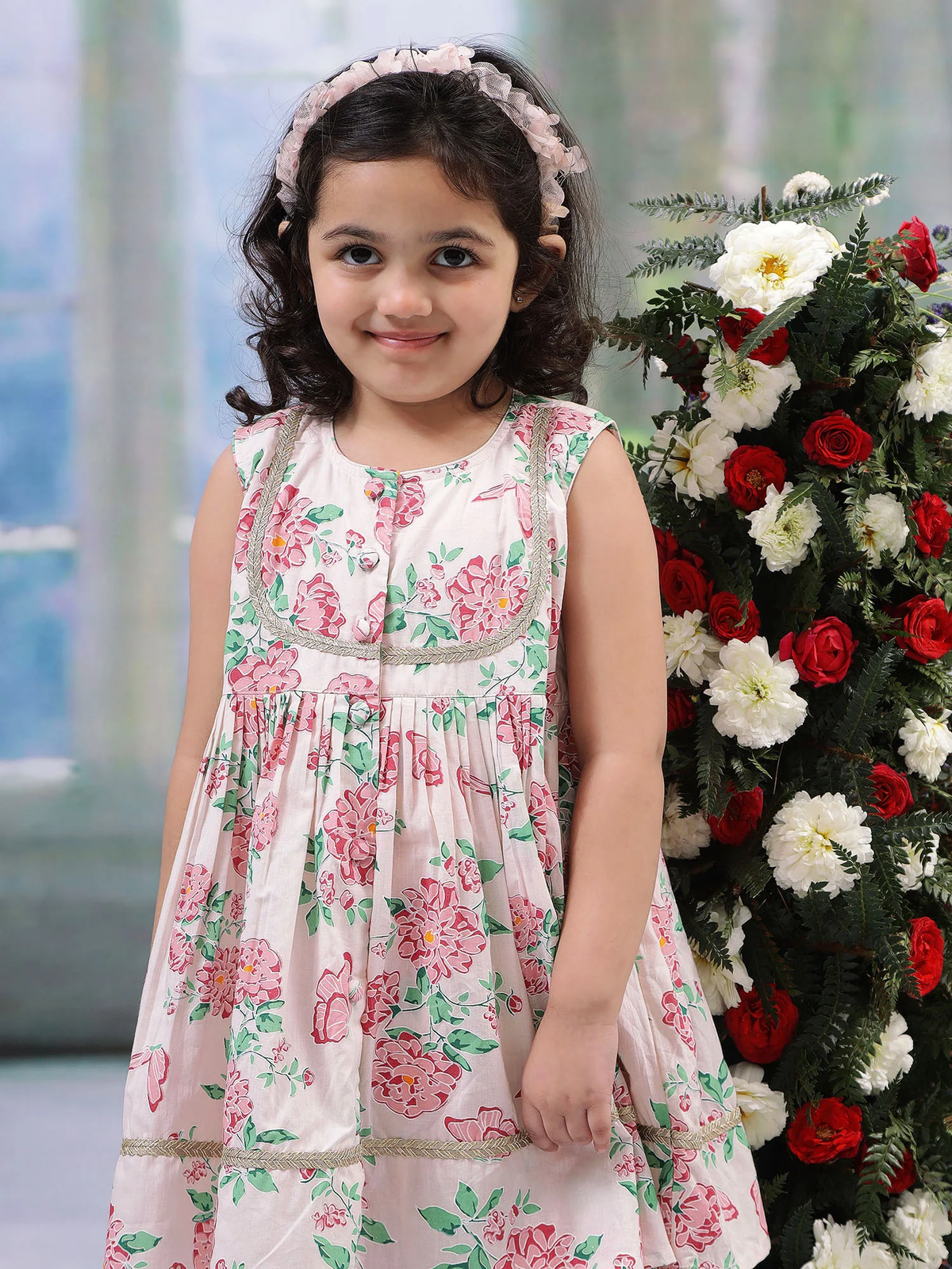 Baby Pink Floral Butterfly Cotton Kurta Salwar Set