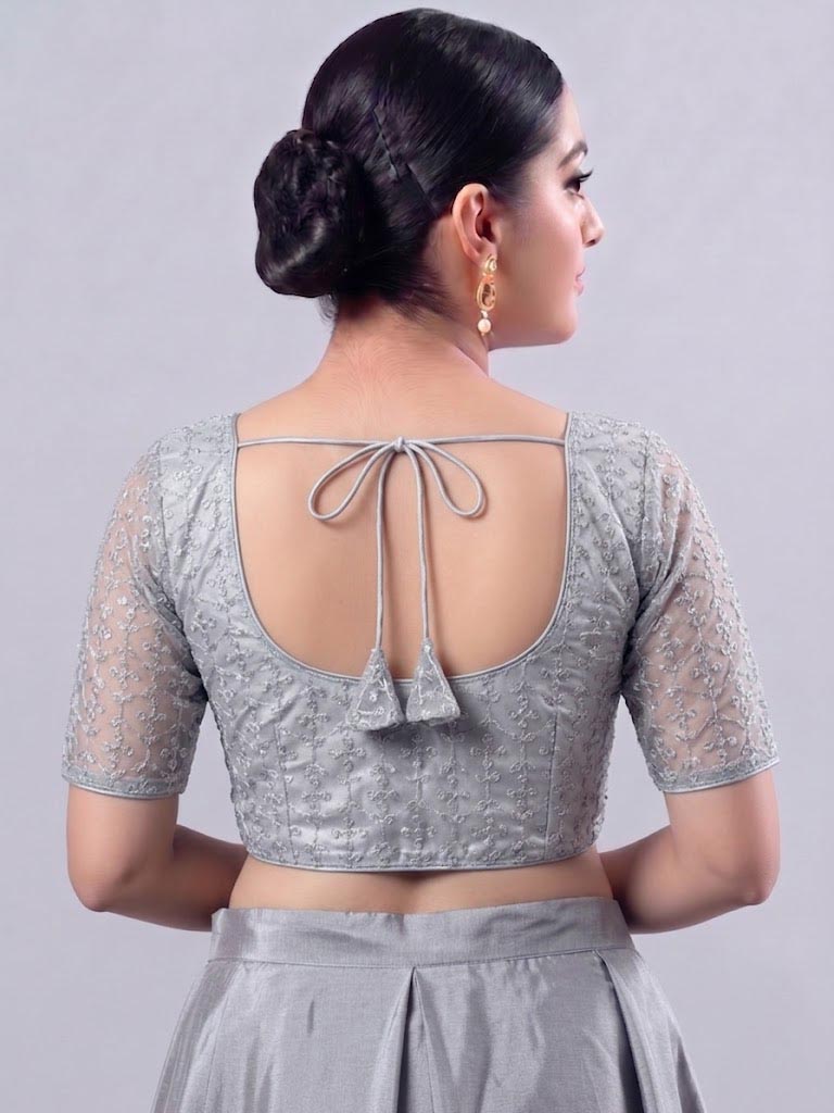 Silver embordered  Saree Blouse