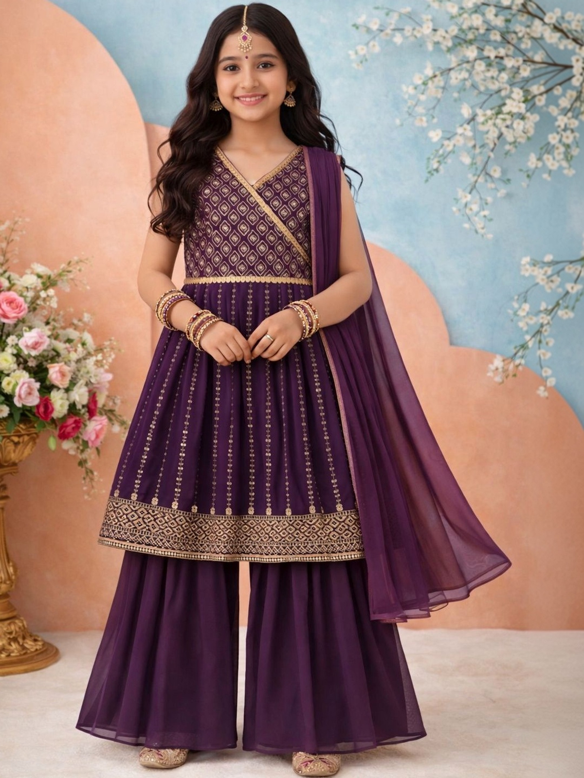 Girls Poly Georgette Kurta Set