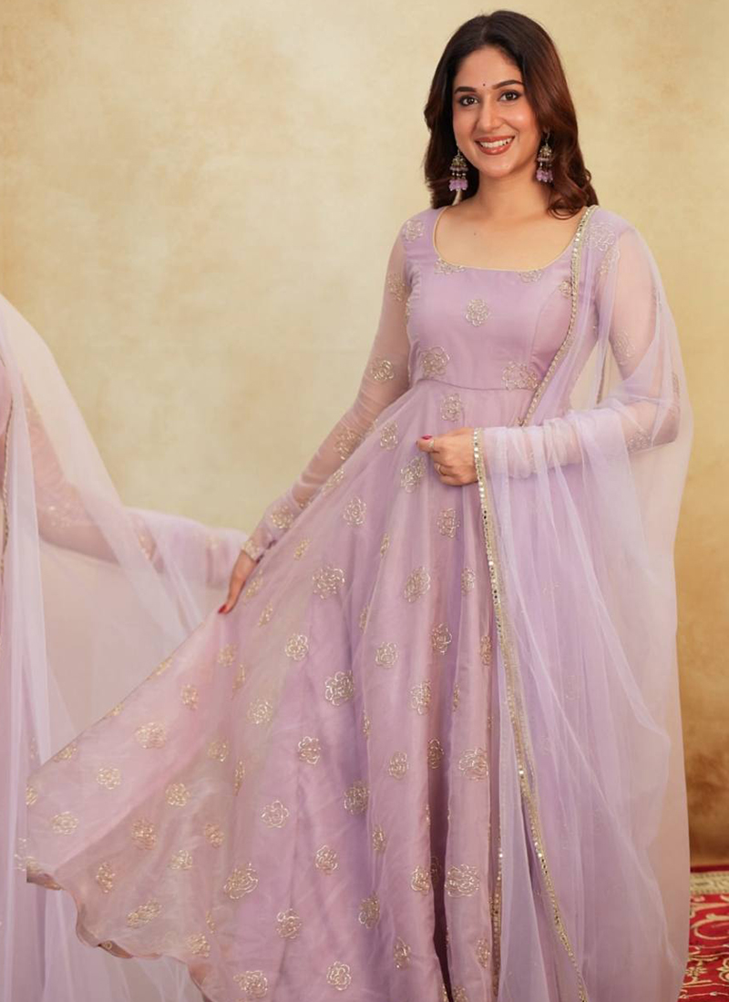 Lavender Viscose Zari Work Anarkali Suit