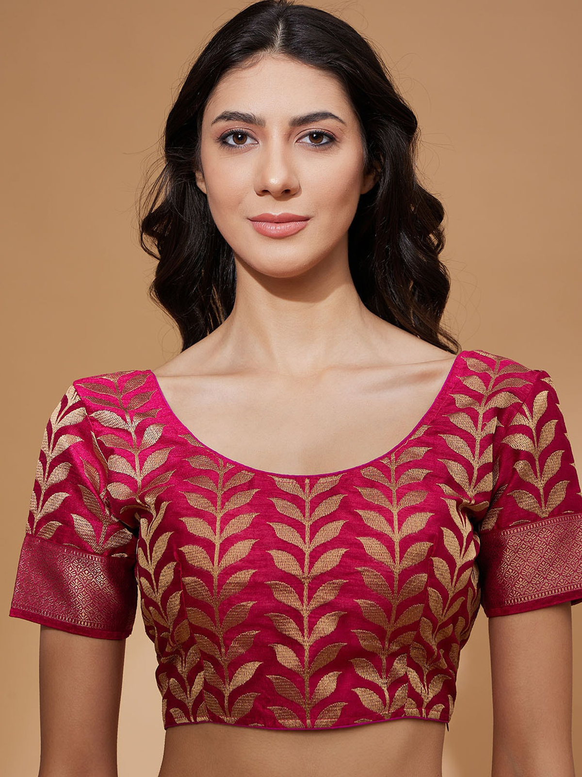 Pink Floral Woven Design Zari Detailed Pure Chiffon Saree aromie