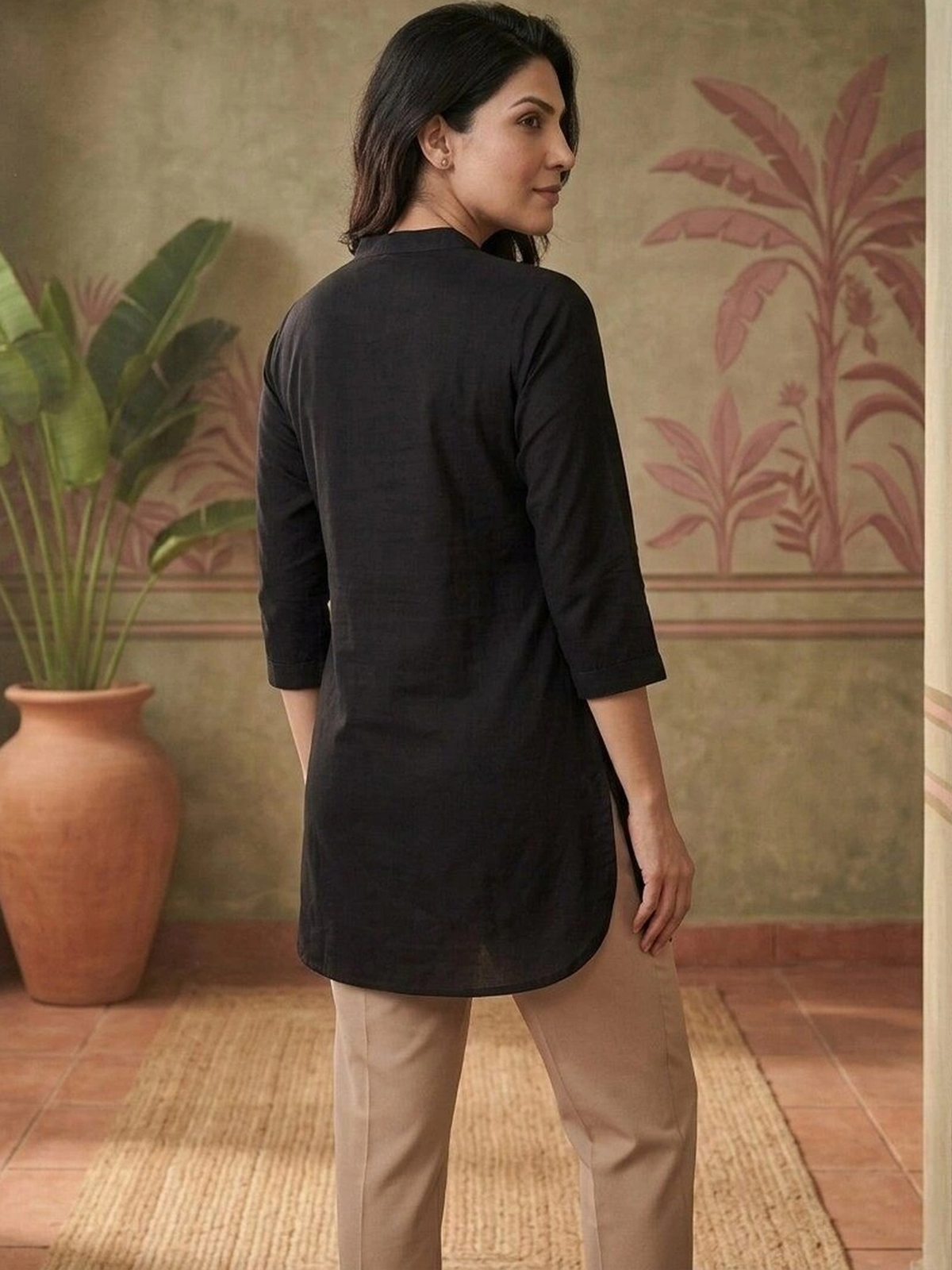 Women’s Black Embroidered Rayon Kurti AROMIE.STORE