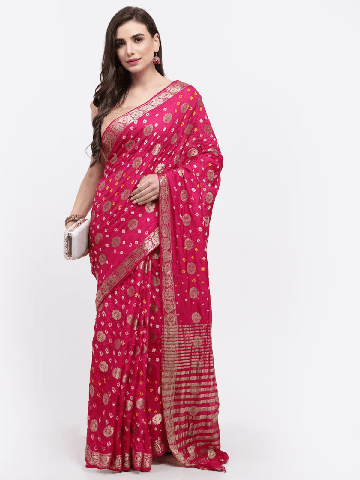 Dark Pink Women’s Silk Saree with Zari Work – Includes Unstitched Blouse | Festive Wear - aromie