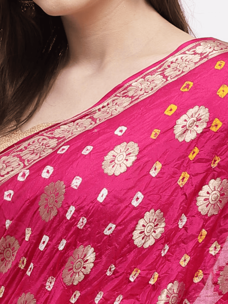 Dark Pink Women’s Silk Saree with Zari Work – Includes Unstitched Blouse | Festive Wear - aromie