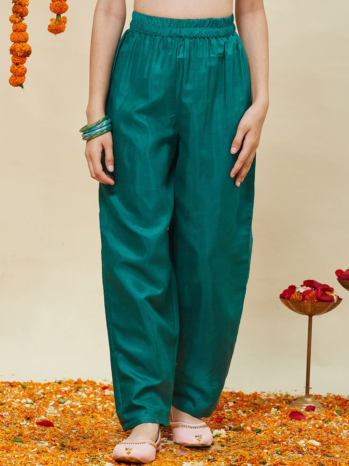 Girls Silk Embroidered Anarkali Kurta and Pant Set with Dupatta