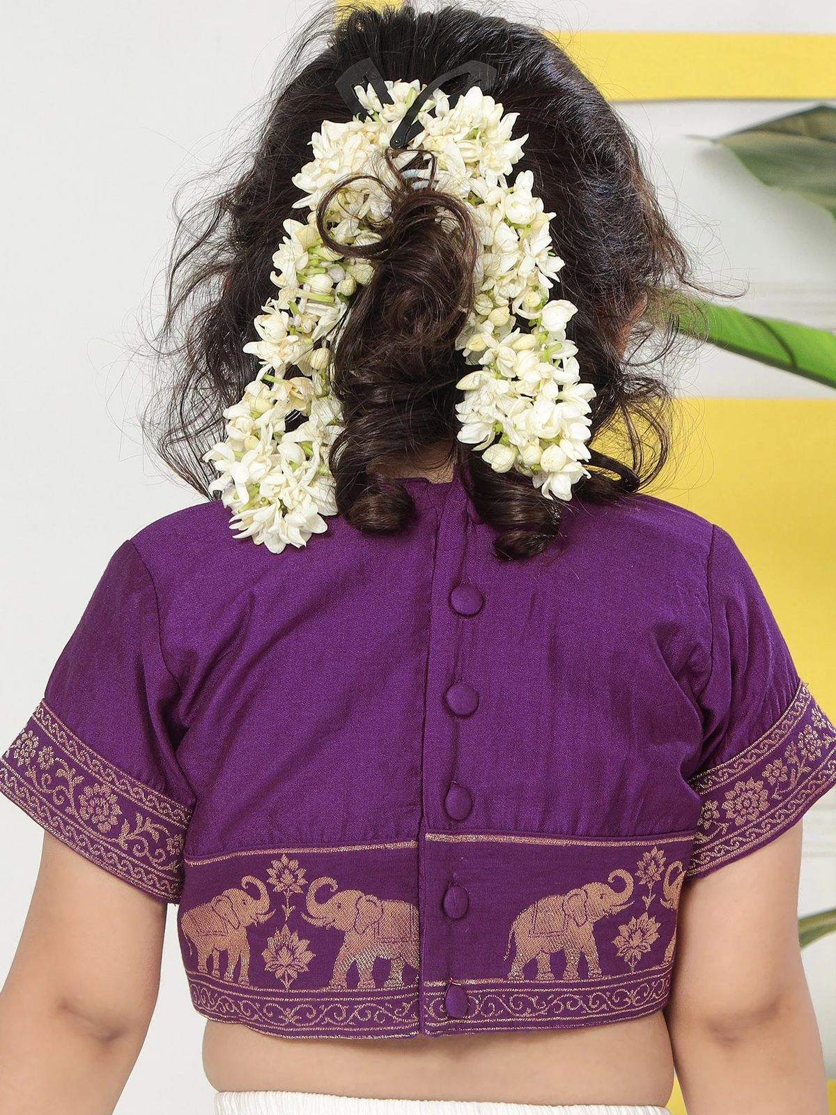 Cream Elephant Zari Embroidery Chanderi Cotton Lehenga with Stitched Purple blouse Set