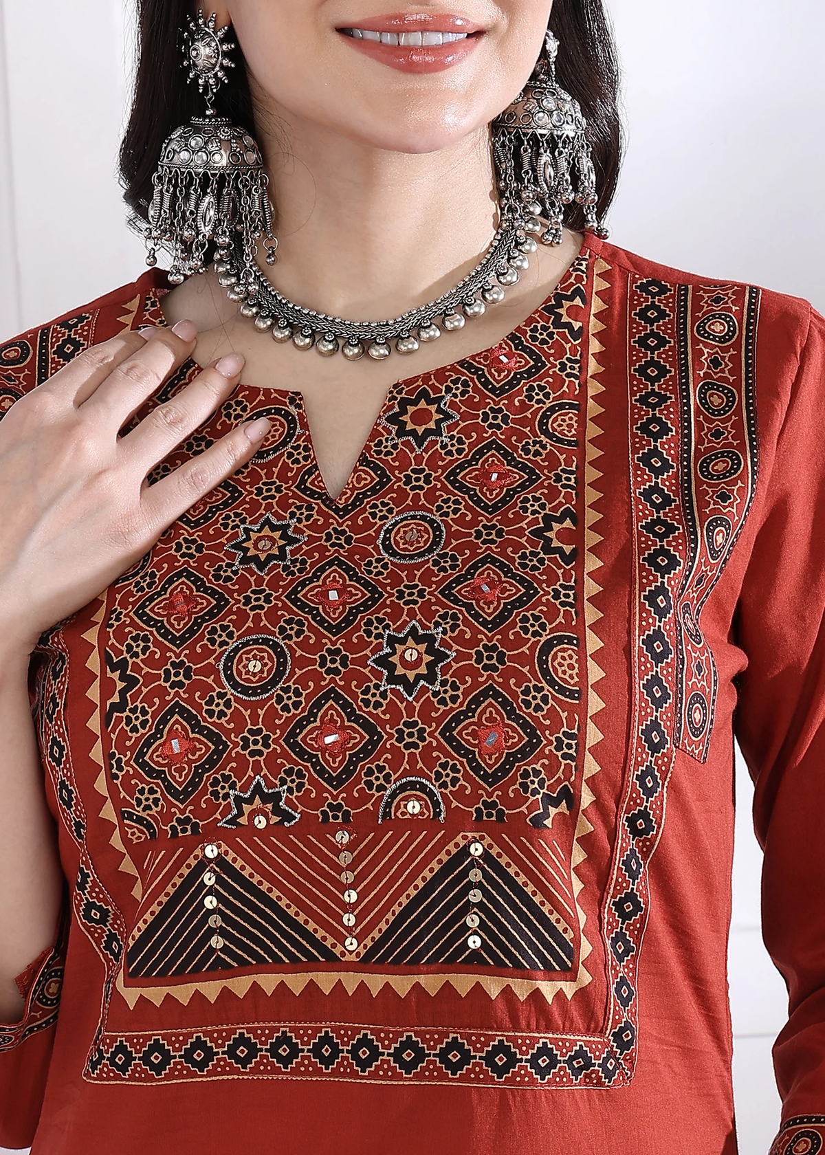Red Cotton Straight Kurta Set with Printed Dupatta aromie