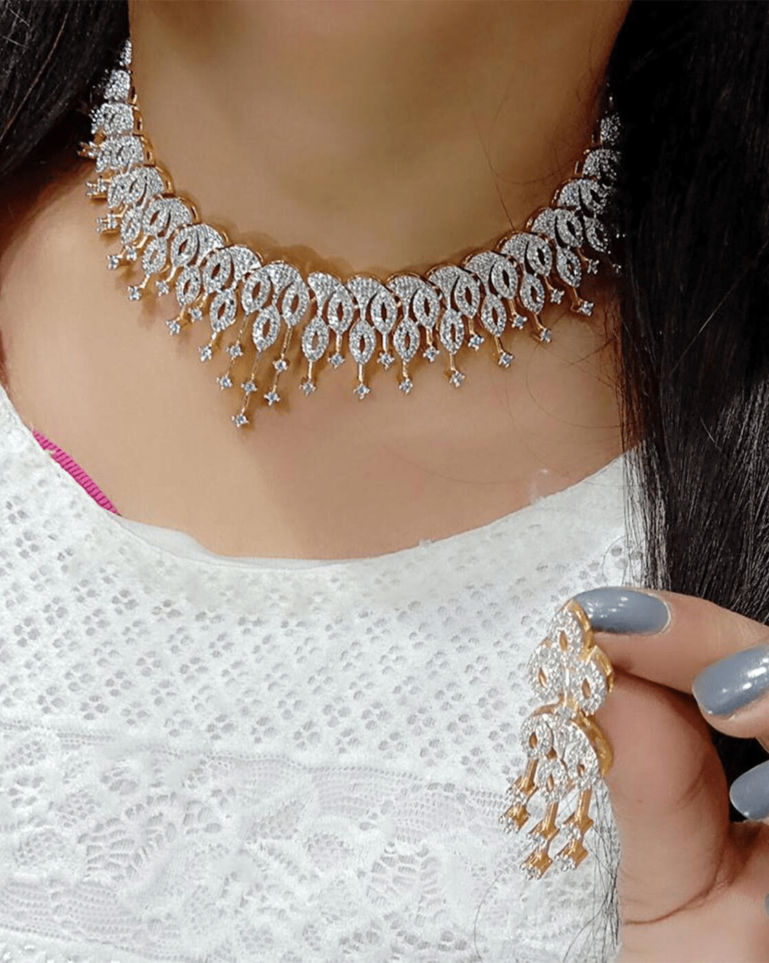 Designer AD Choker Necklace & Earrings Set - aromie